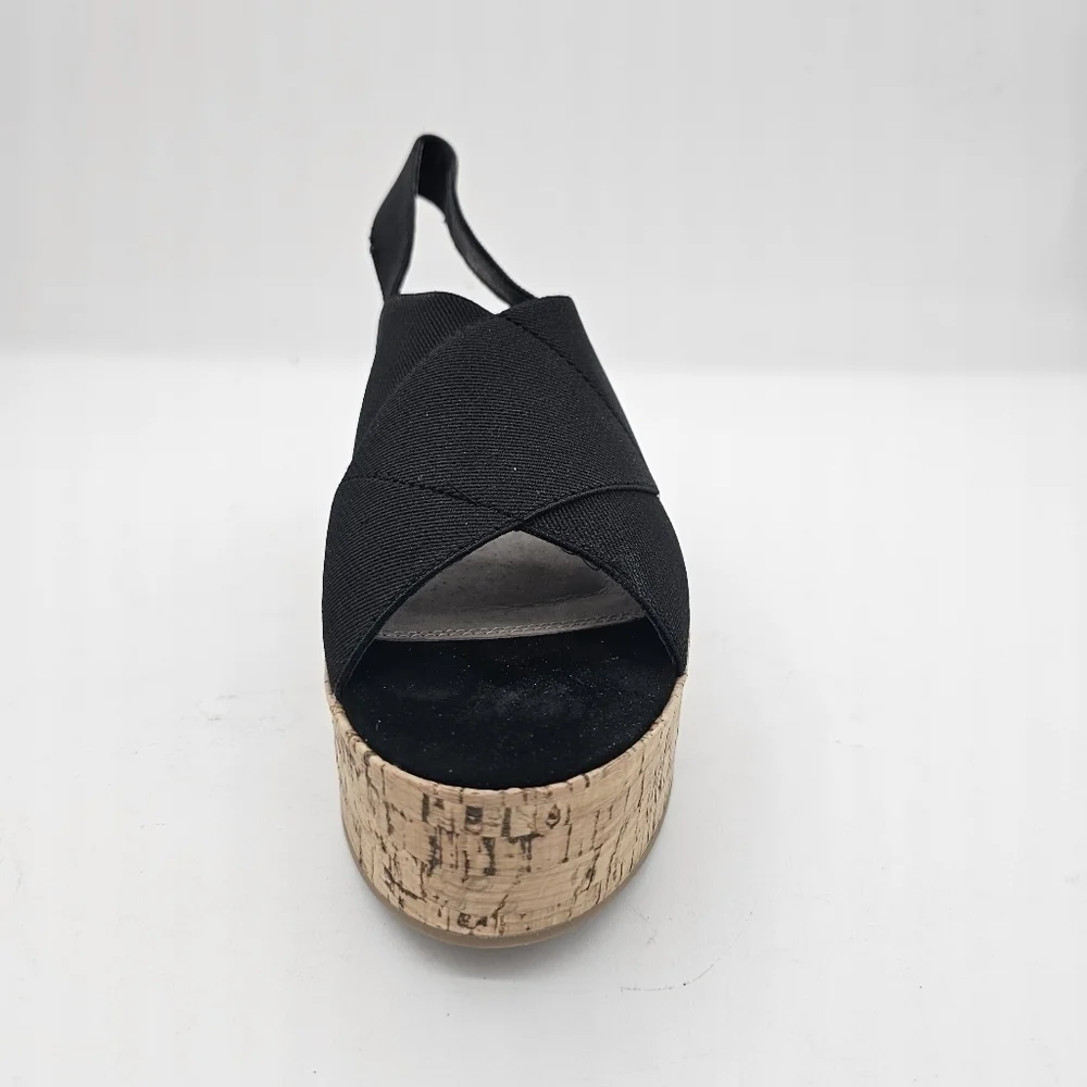 Steven Steve Madden Caly Black Sandal Cork Wedge Bottom Open Toe Black 9.5 NEW